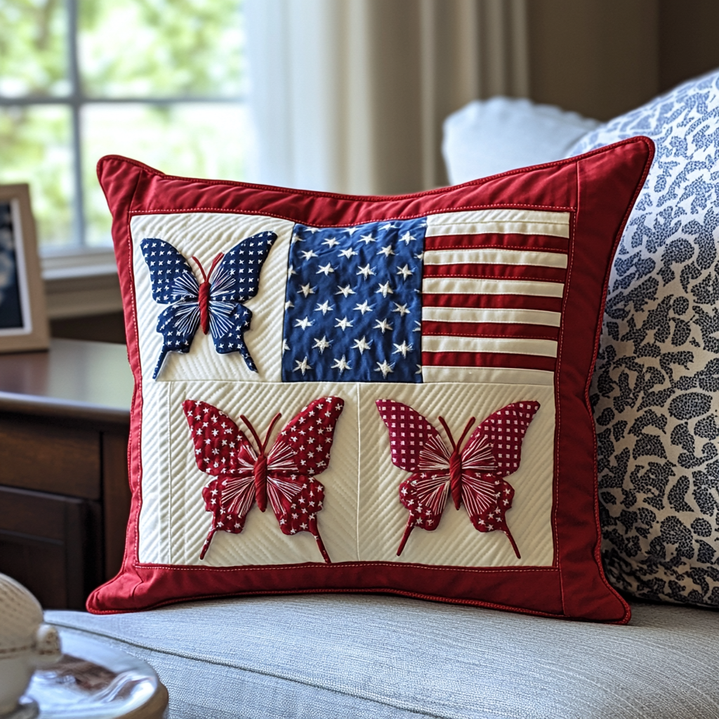 Patriotic Butterfly DAI190225228 Quilted Pillow Case