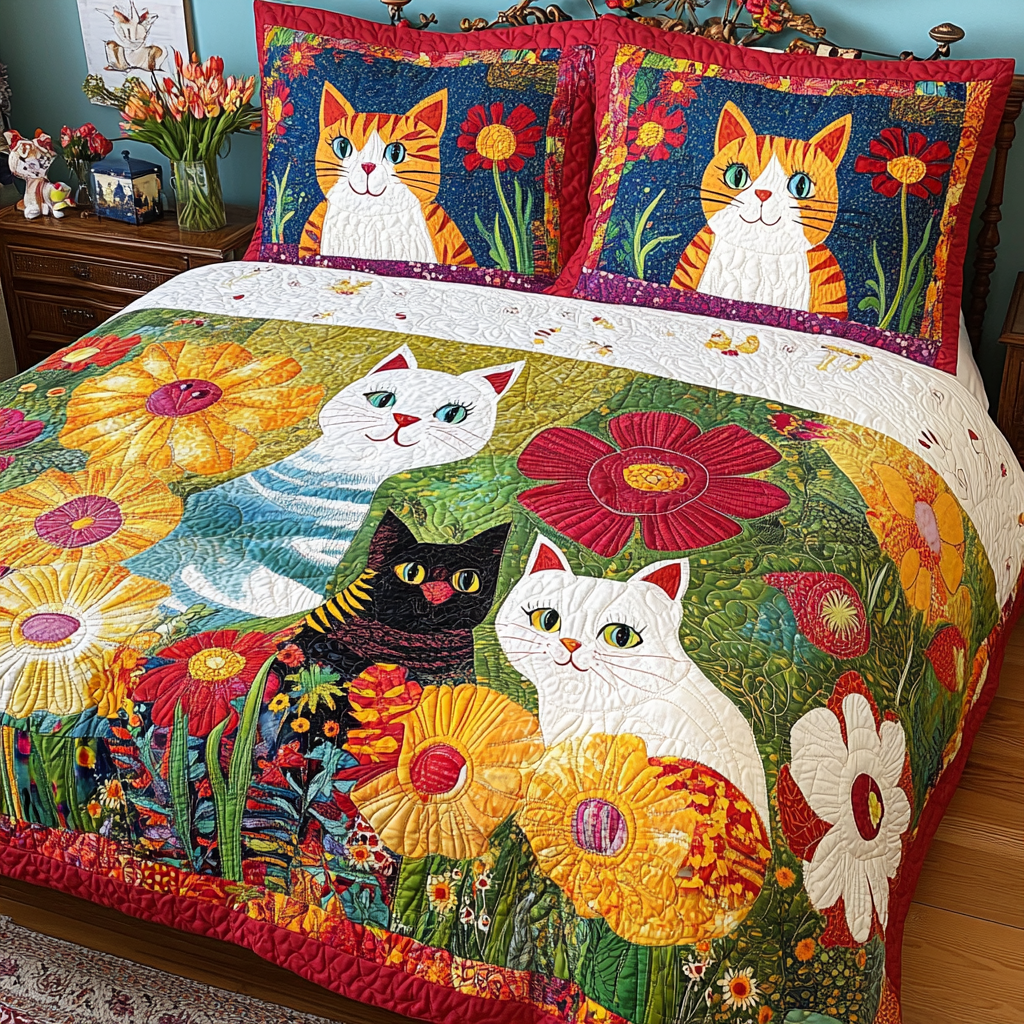 Cats In The Garden DAI110225183 Quilt Bedding Set