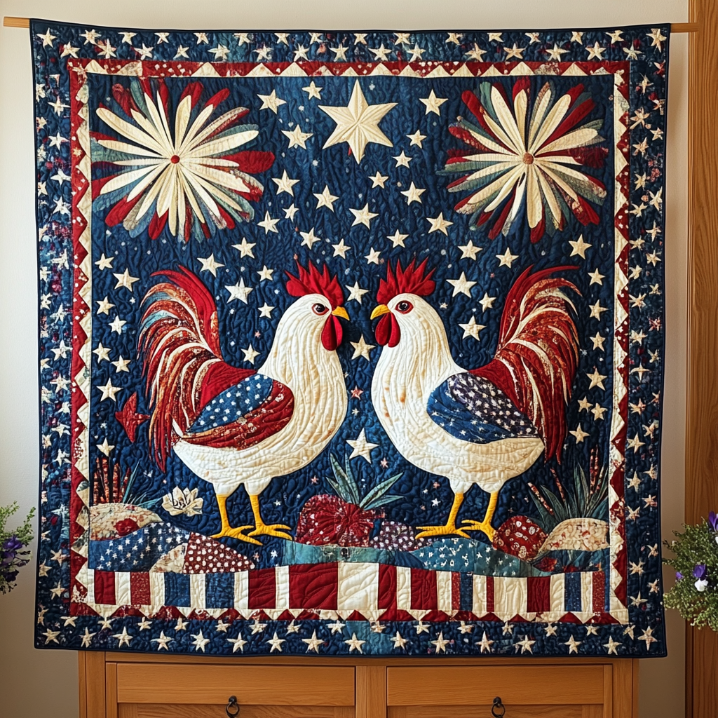 Patriotic Rooster DAI110225097 Quilt Blanket