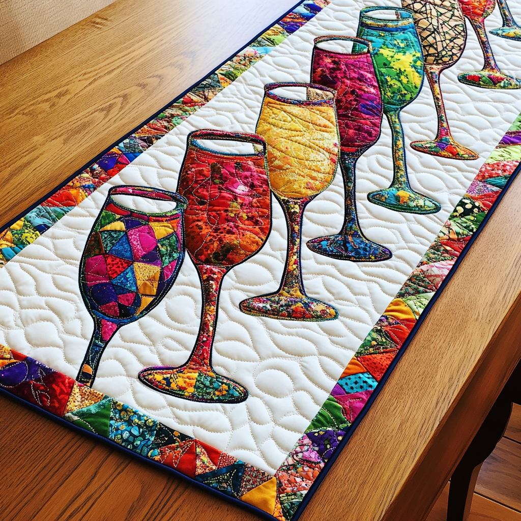 Wine Glass DAI040225468 Quilted Table Runner