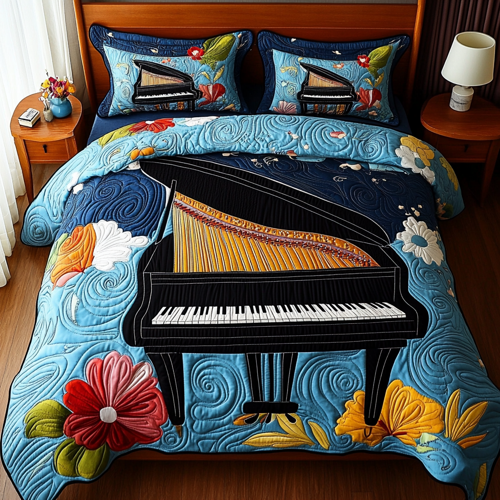 Trumpet Pattern Print Bed Set Quilt