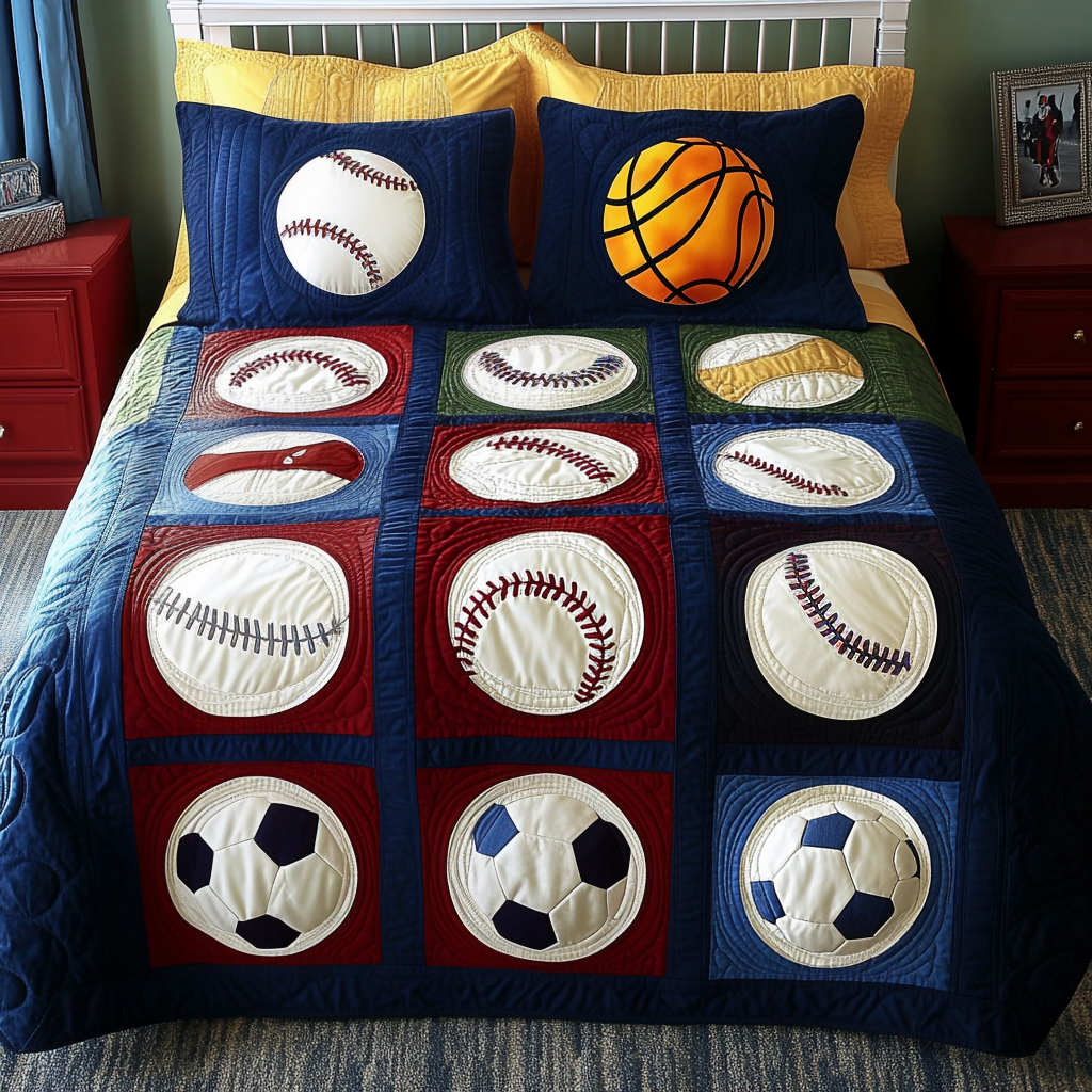 Tennis Ball Pattern Print Bed Set Quilt