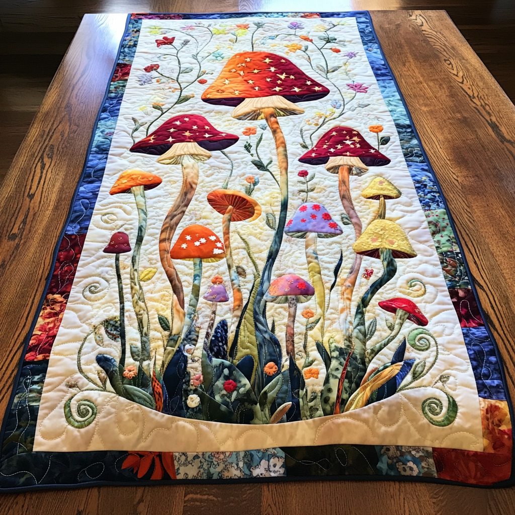 Mushroom DAI051224174 Quilted Table Runner – Alpha Quilt
