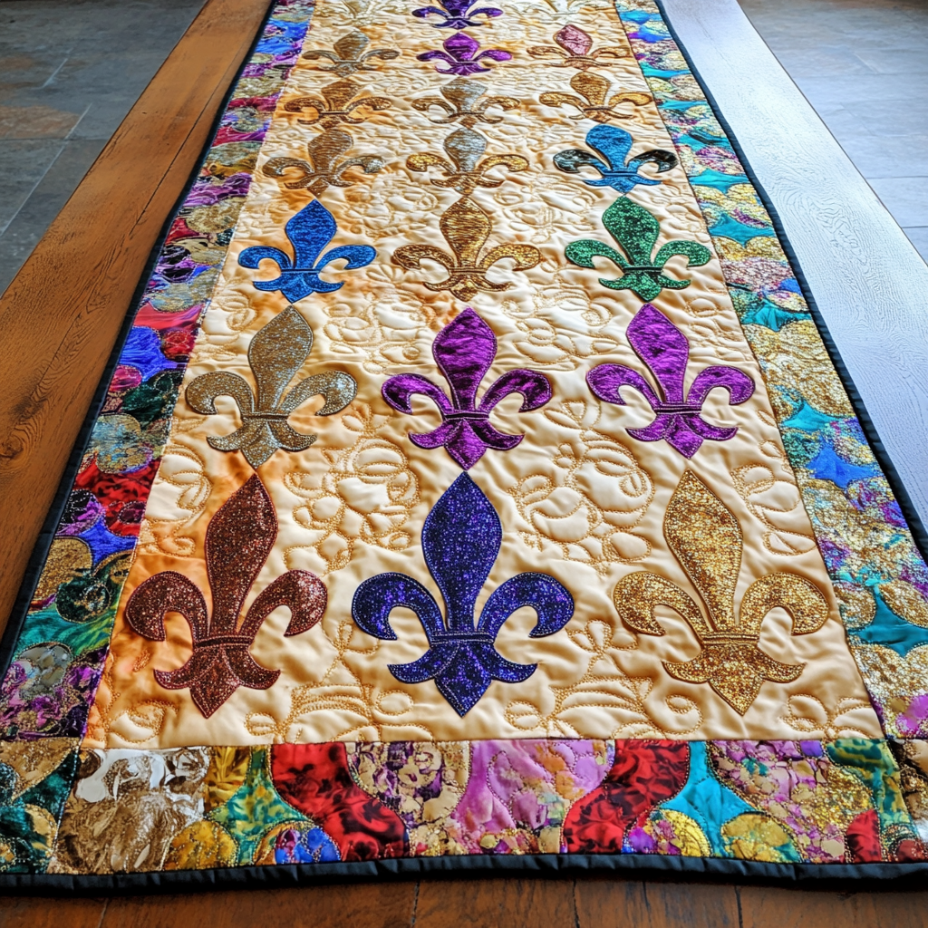 Mardi Gras Fleur De Lis DAI110225398 Quilted Table Runner