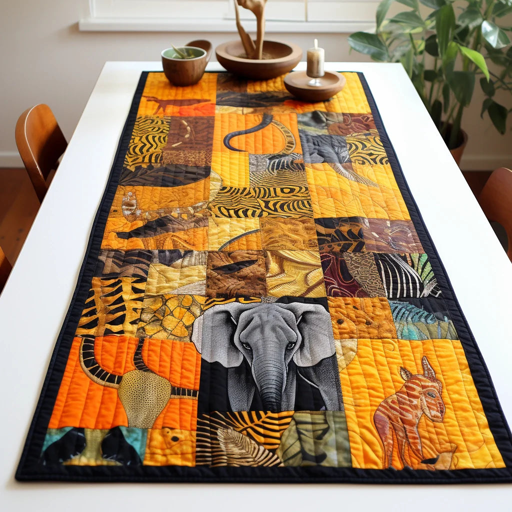 Colorful outlet African Animals Table Runner. Table Topper, Wall Hanging. Gift, Centerpiece, quilted, embroidered