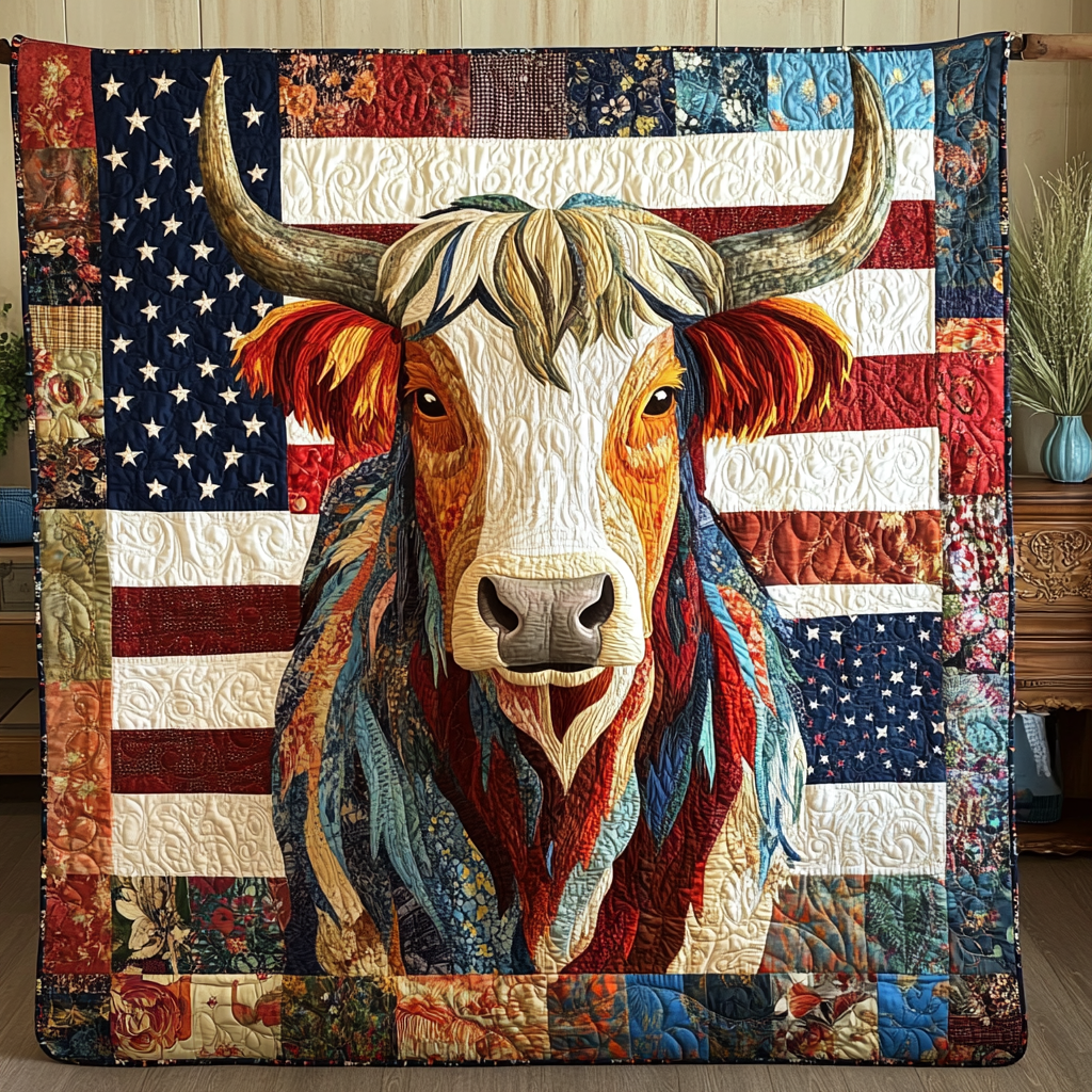 Patriotic Highland Cow DAI200125181 Quilt Blanket