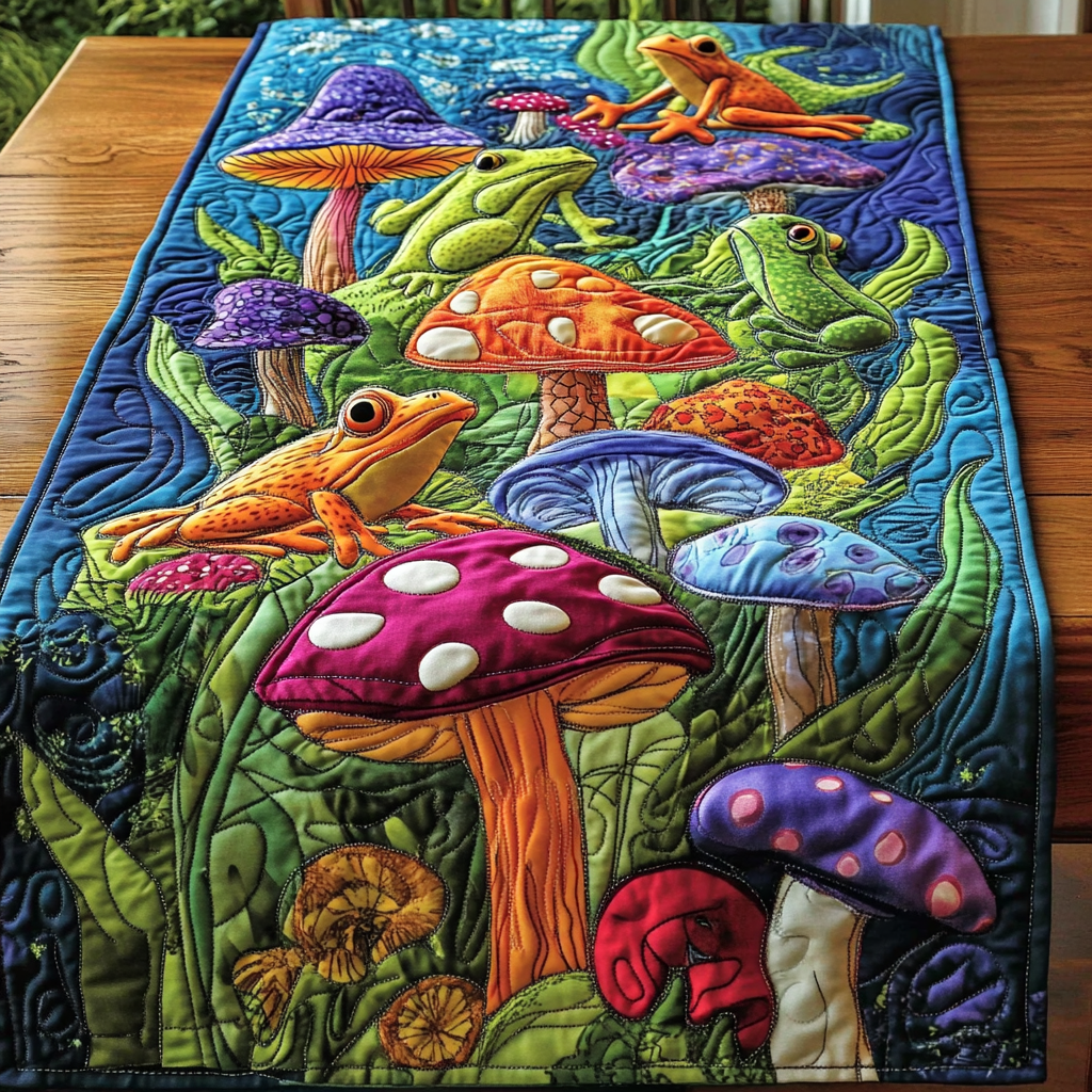 Frog And Mushroom DAI190225276 Quilted Table Runner