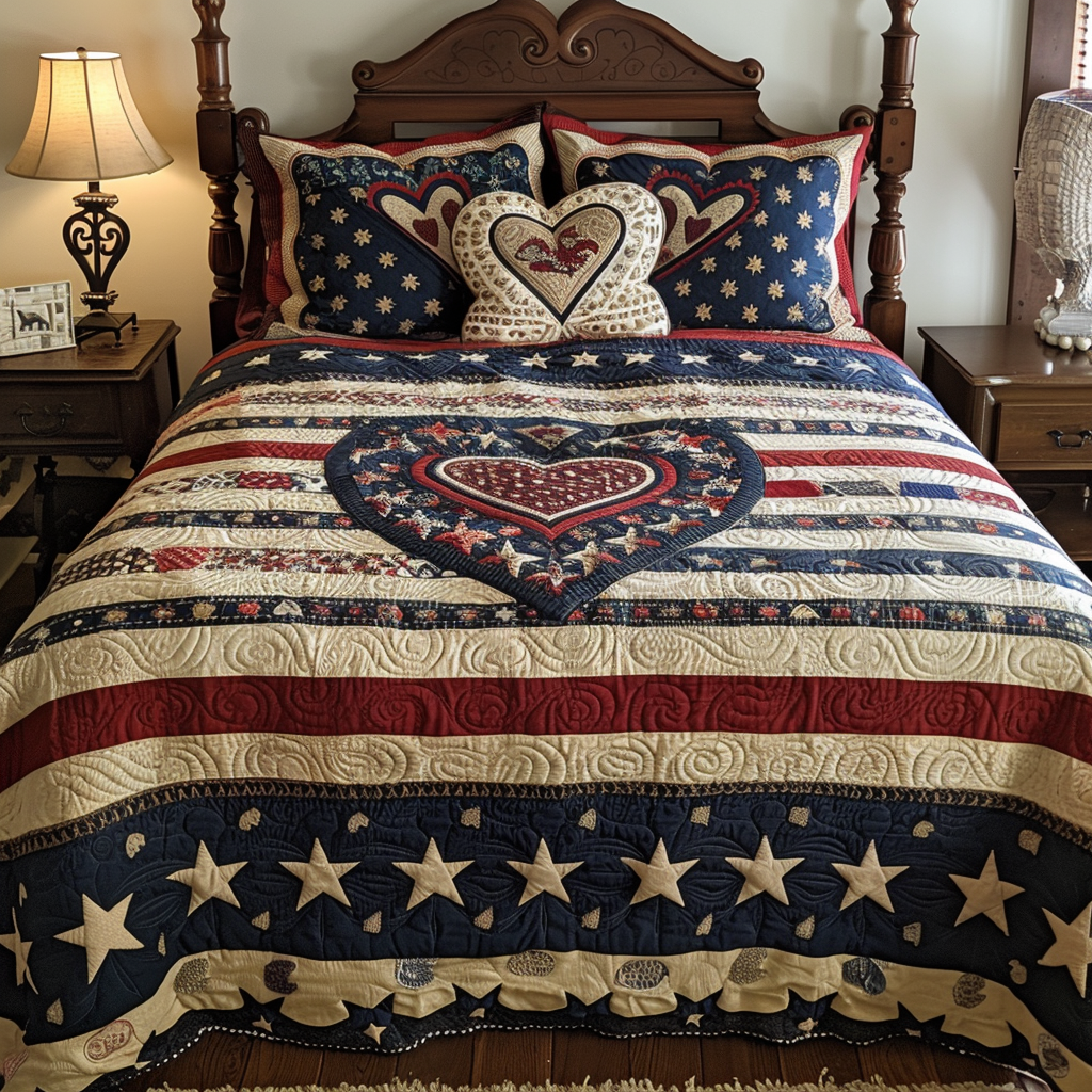 Usa Patriot Pattern Print Bed Set Quilt
