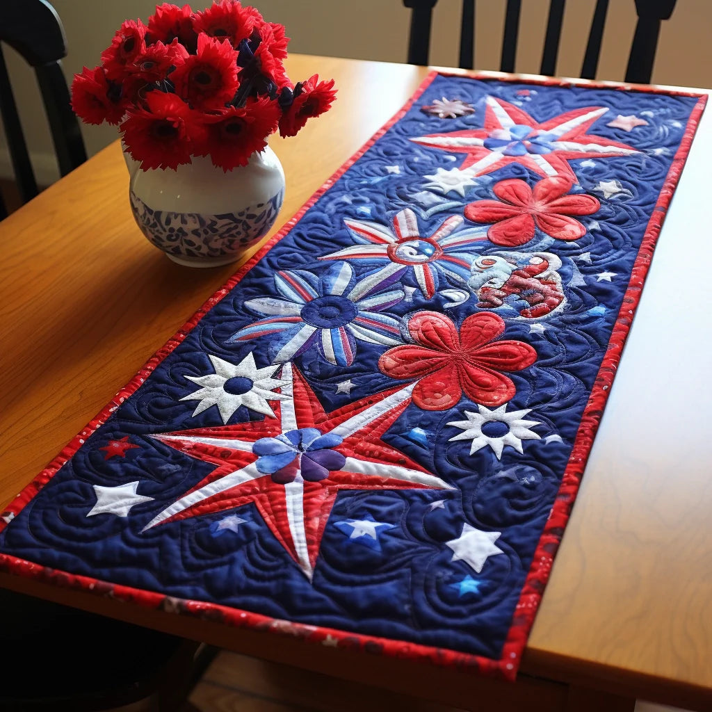 Patriotic Flower TAI280224037 Quilted Table Runner