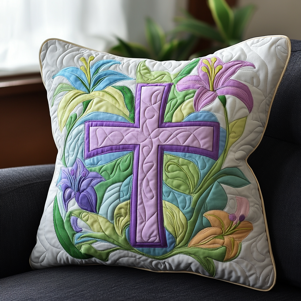 Easter Lily Cross DAI040225381 Quilted Pillow Case