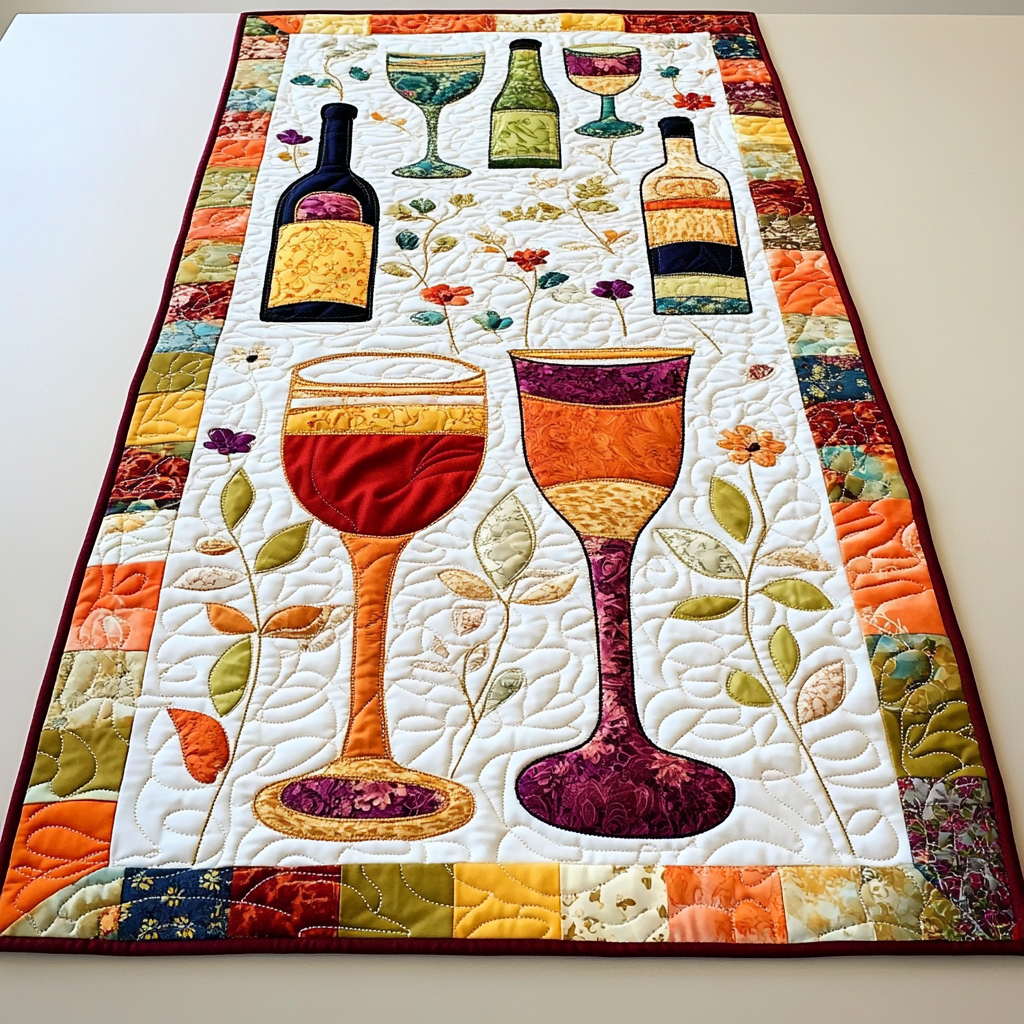 Wine Glass And Bottle DAI040225470 Quilted Table Runner