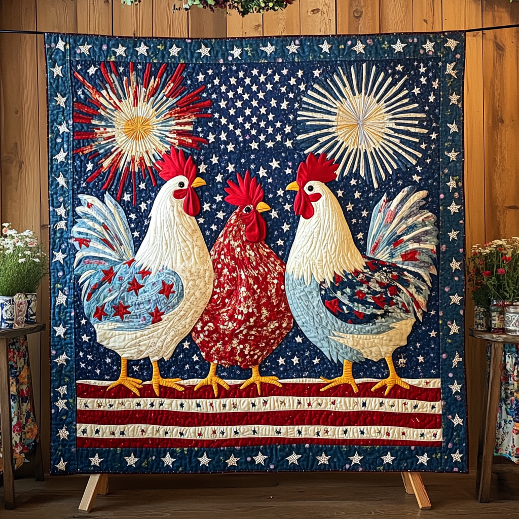 Patriotic Rooster DAI110225094 Quilt Blanket