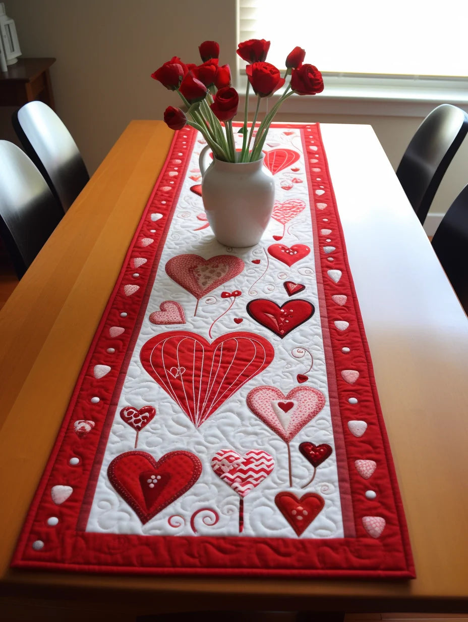 Heart TAI260224417 Quilted Table Runner