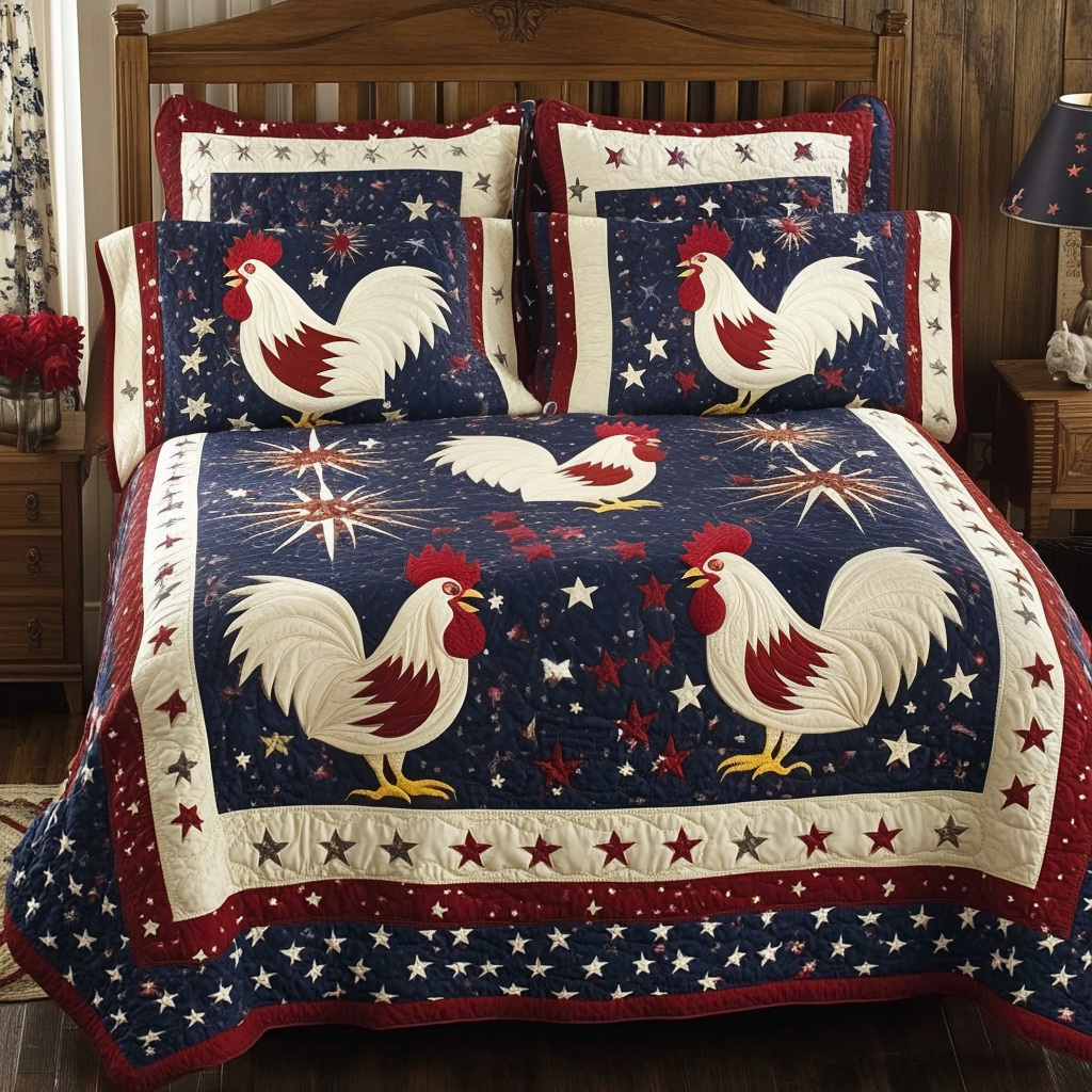Patriotic Rooster DAI110225214 Quilt Bedding Set