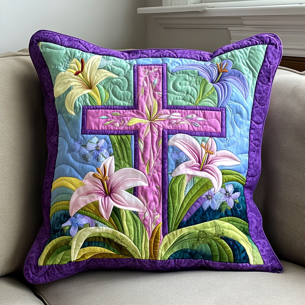 Easter Lily Cross DAI040225385 Quilted Pillow Case