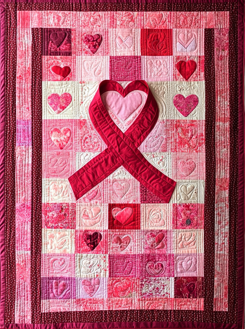 Heart Ribbon TAI101224117 Quilt Blanket
