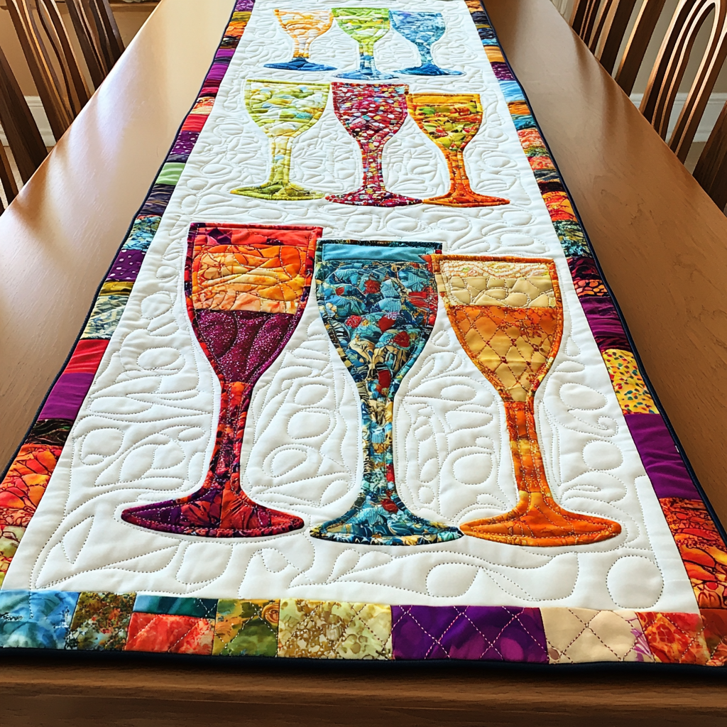 Wine Glass DAI090125293 Quilted Table Runner