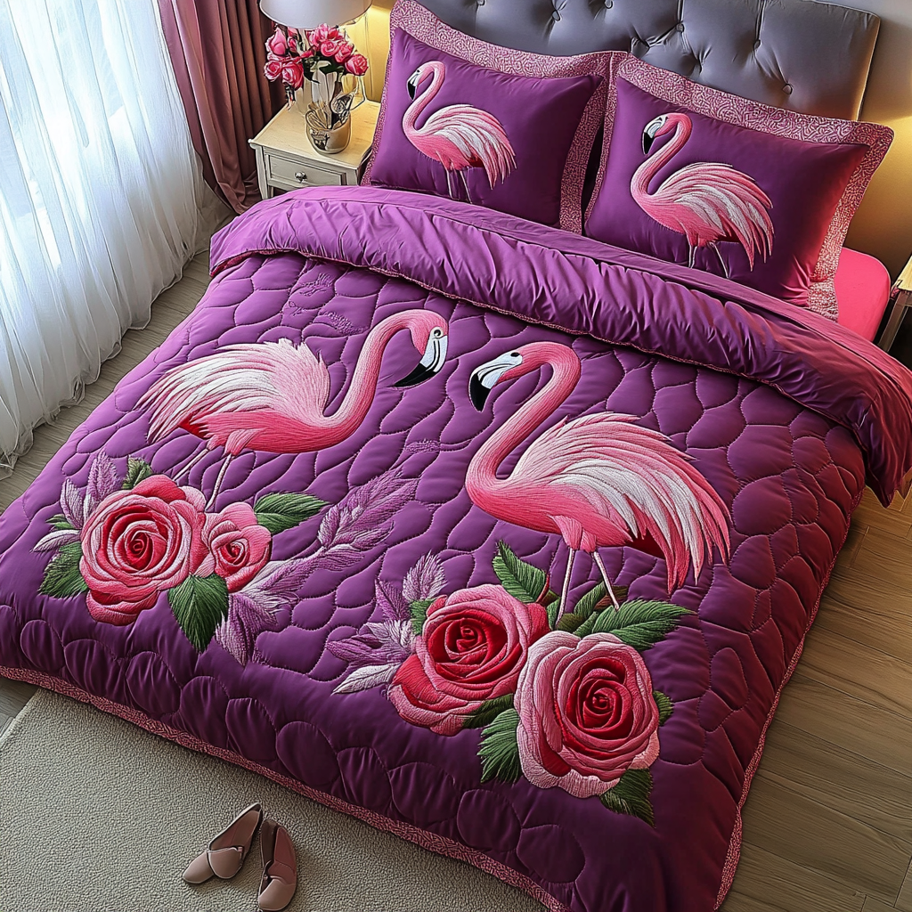 Valentine Flamingo DAI090125081 Quilt Bedding Set