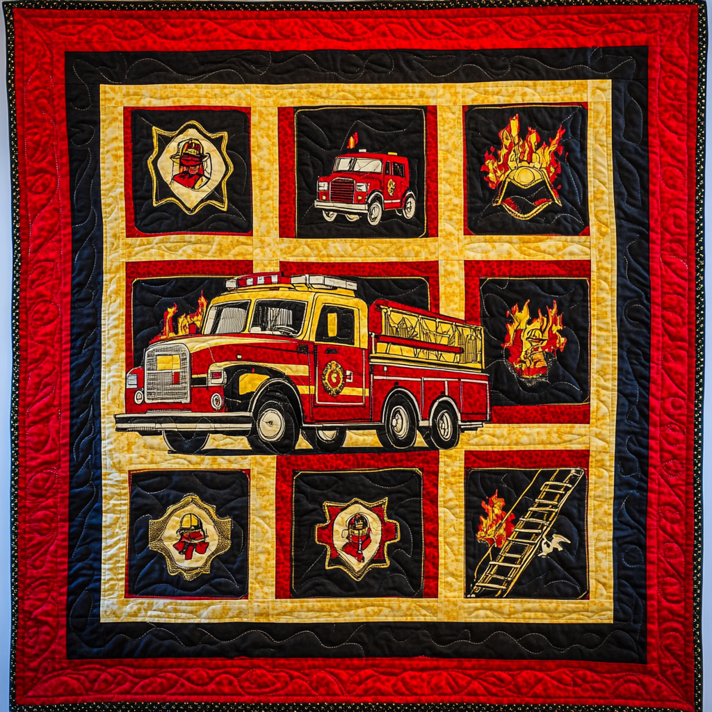 Firefighter Truck TAI101224213 Quilt Blanket