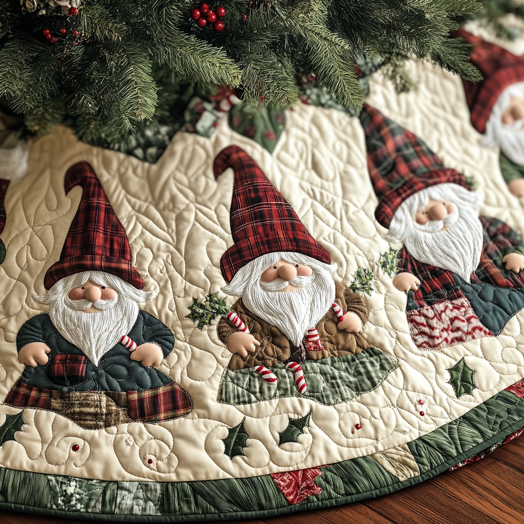 Gnome Blessing Christmas Quilted Tree Skirt NCU0DDK1707