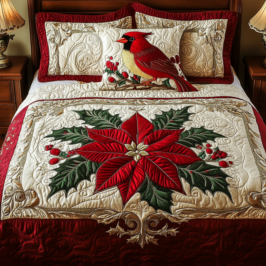 Christmas Cardinal TAI141124169 Quilt Bedding Set