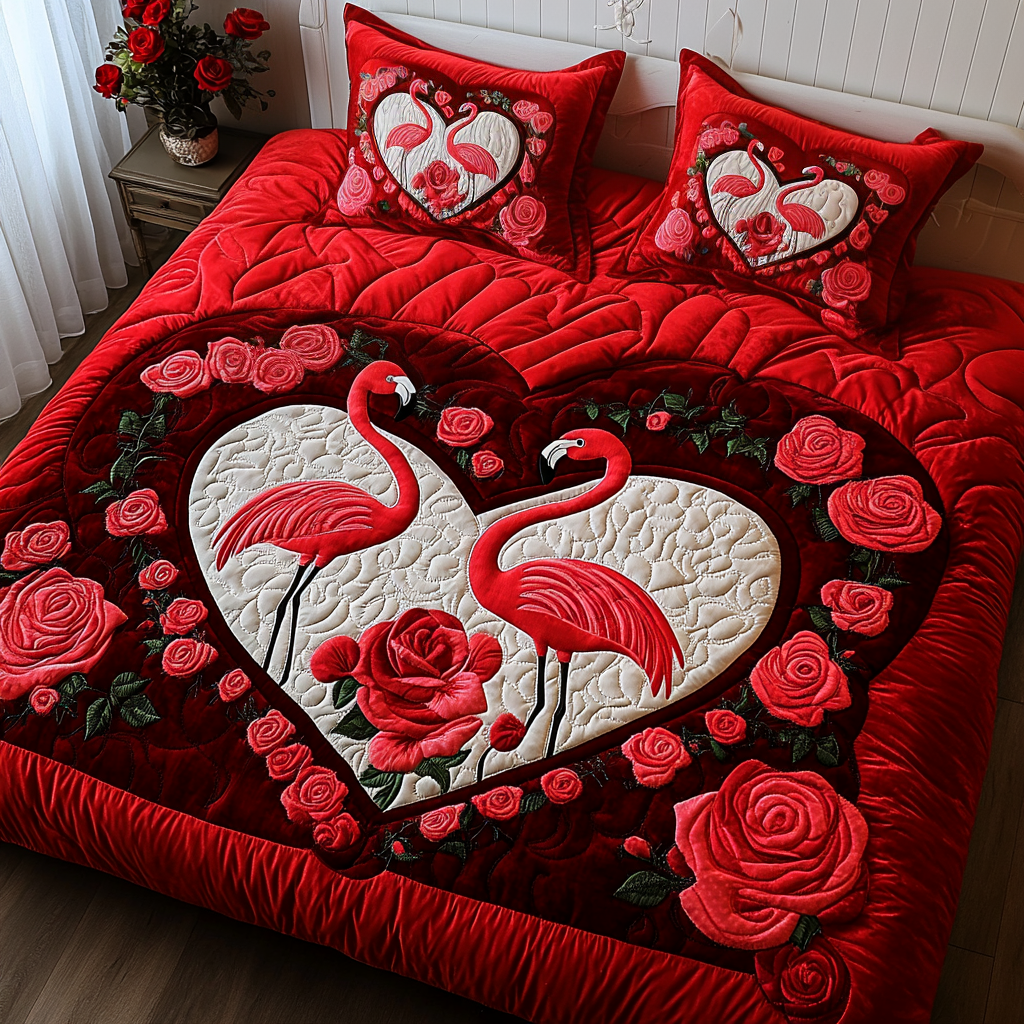 Valentine Flamingo DAI150125303 Quilt Bedding Set