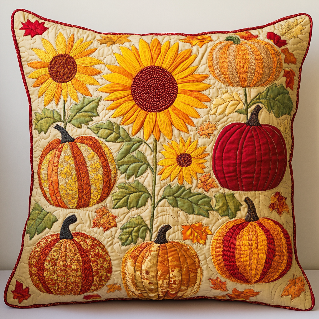 Autumn Sunflower Pumpkin TAI181024433 Quilted Pillow Case