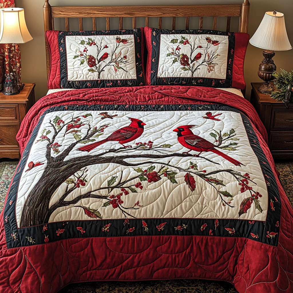 Christmas Cardinal TAI041024541 Quilt Bedding Set