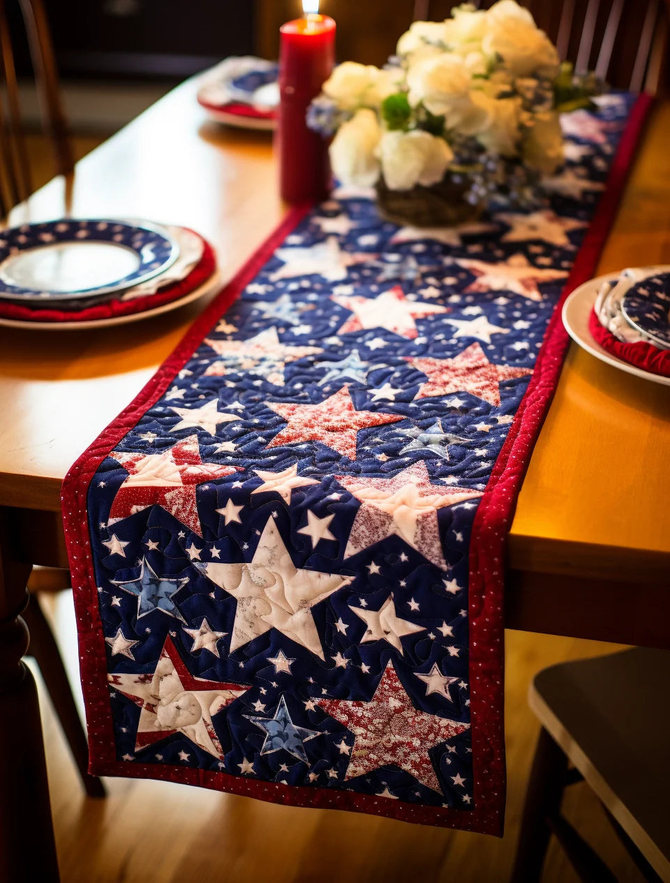 Patriotic Star TAI260224467 Quilted Table Runner