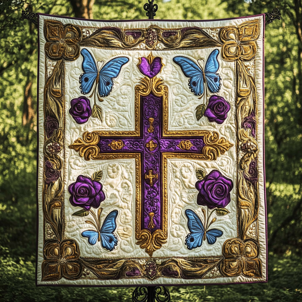 Butterfly Christian Cross DAI190225006 Quilt Blanket
