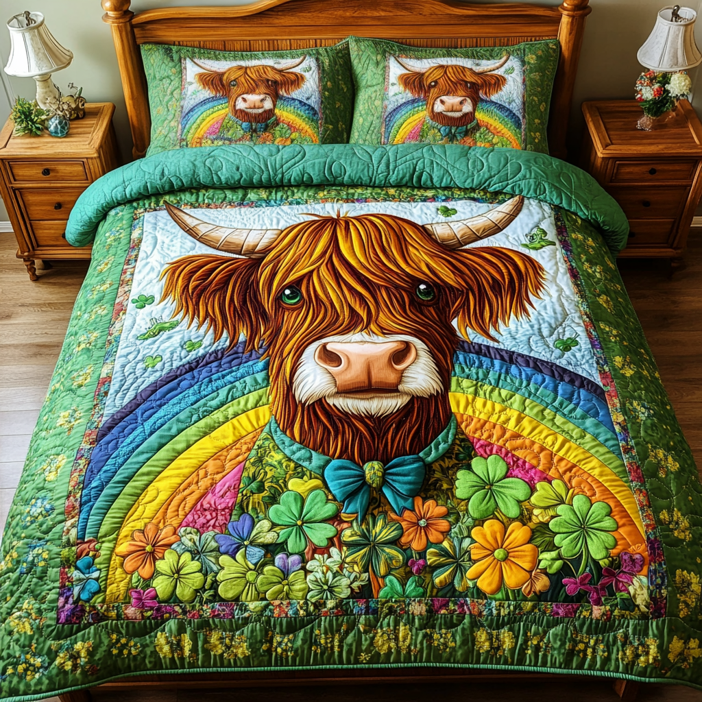 St Patrick's Day Highland Cow DAI090125047 Quilt Bedding Set