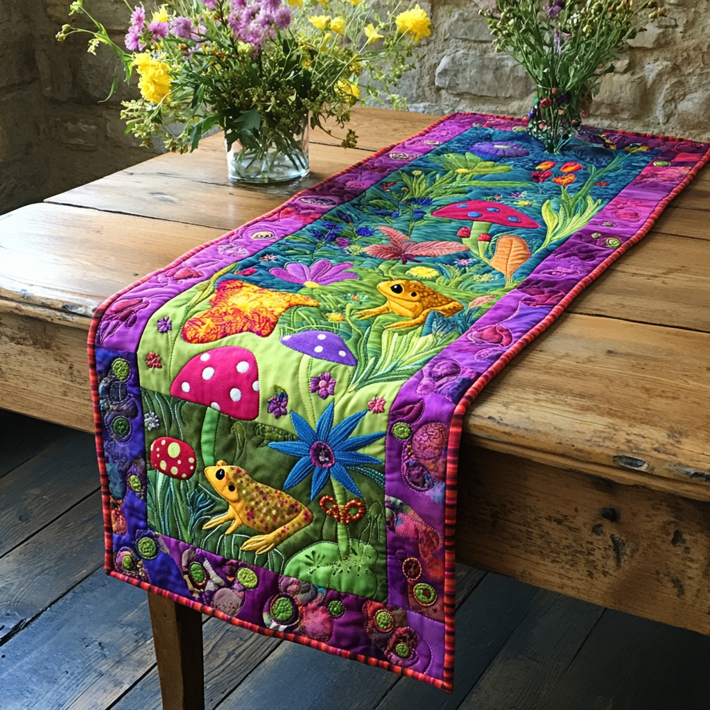 Frog And Mushroom DAI190225274 Quilted Table Runner
