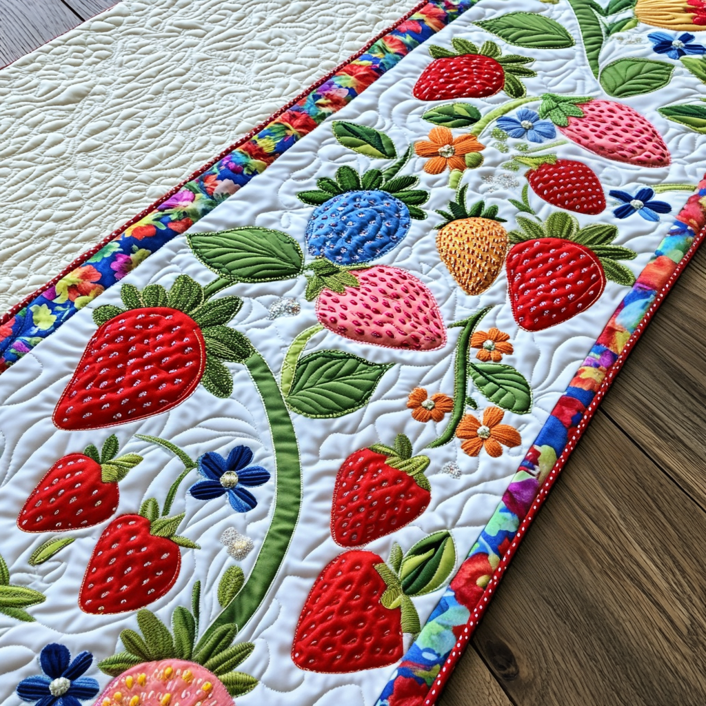 Strawberry DAI040225511 Quilted Table Runner – Alpha Quilt