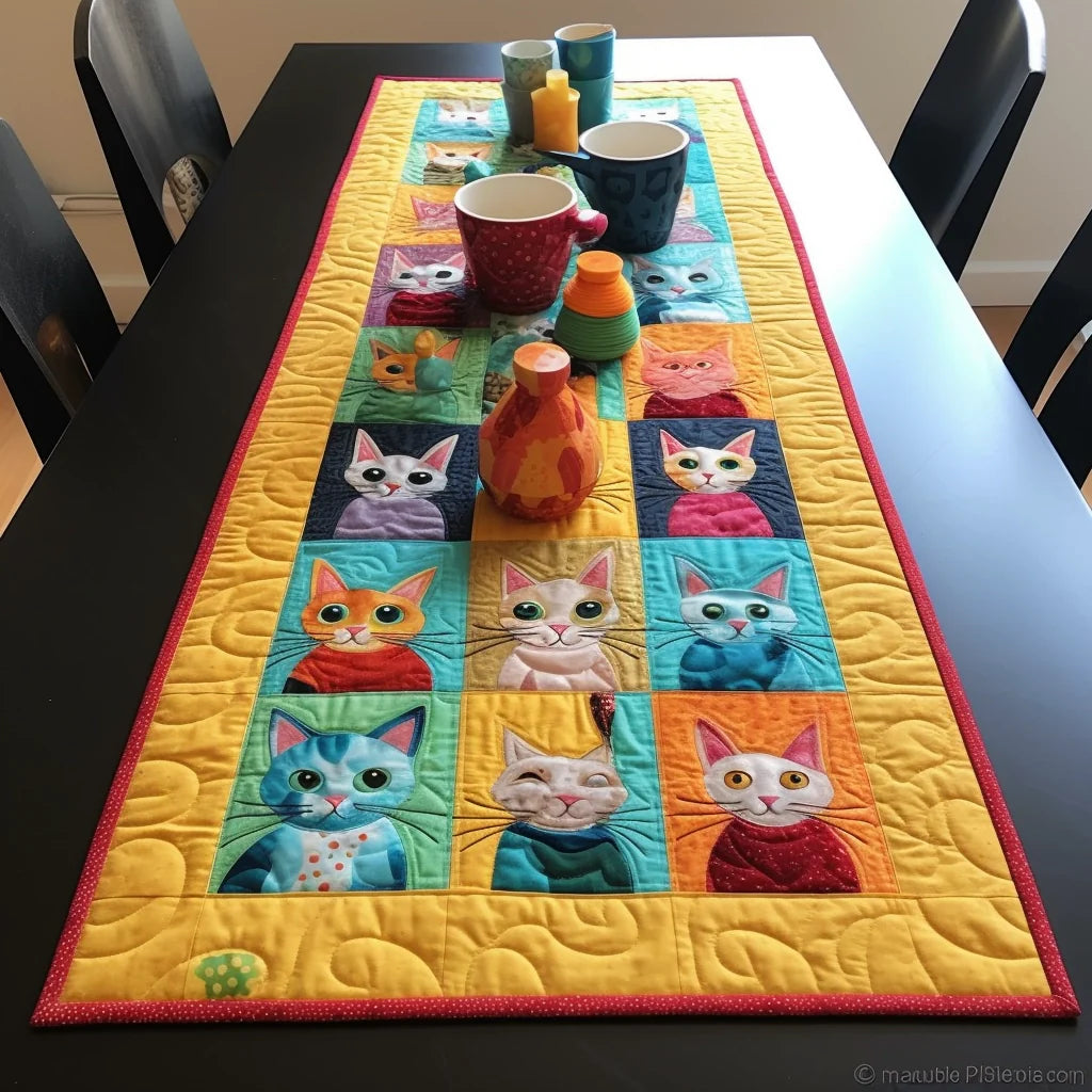 Cat TAI261223132 Quilted Table Runner