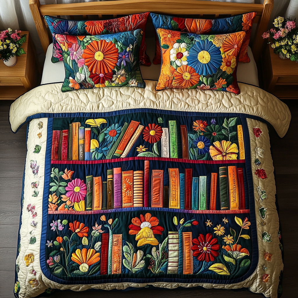 Flower Bookcase DAI090125031 Quilt Bedding Set