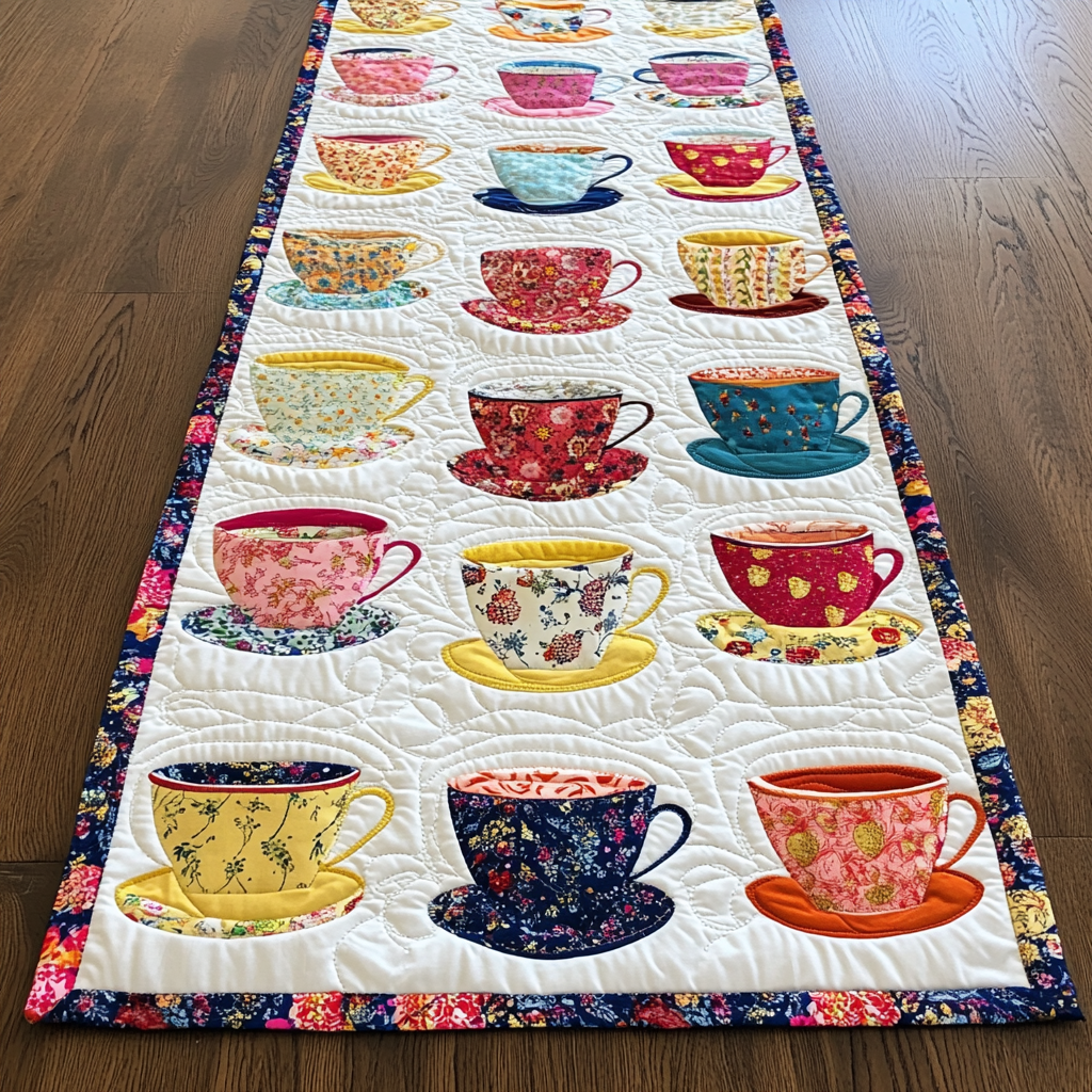 Tea Cup DAI090125295 Quilted Table Runner