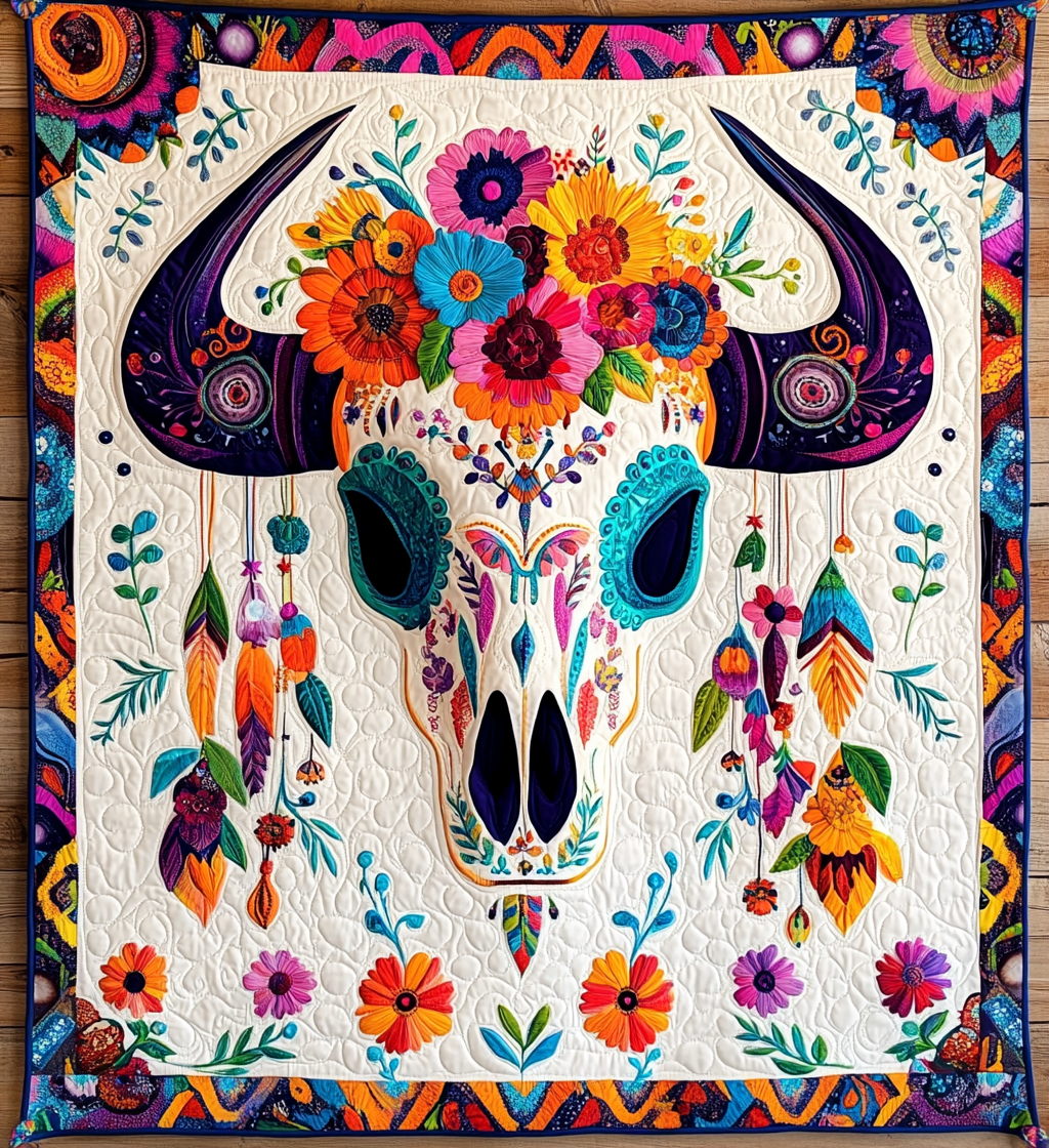 Hippie Bull Skull DAI171224037 Quilt Blanket – Alpha Quilt