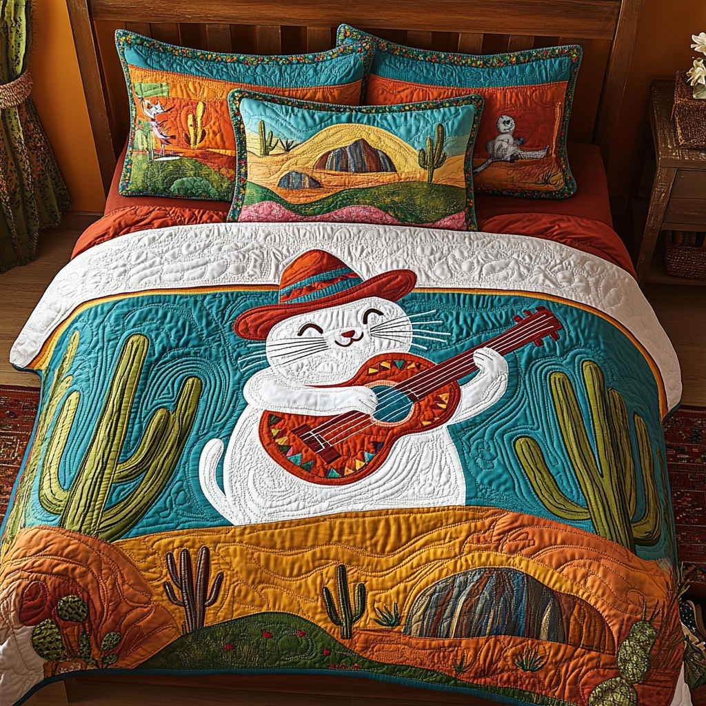 Desert Guitar Cat DAI241224220 Quilt Bedding Set