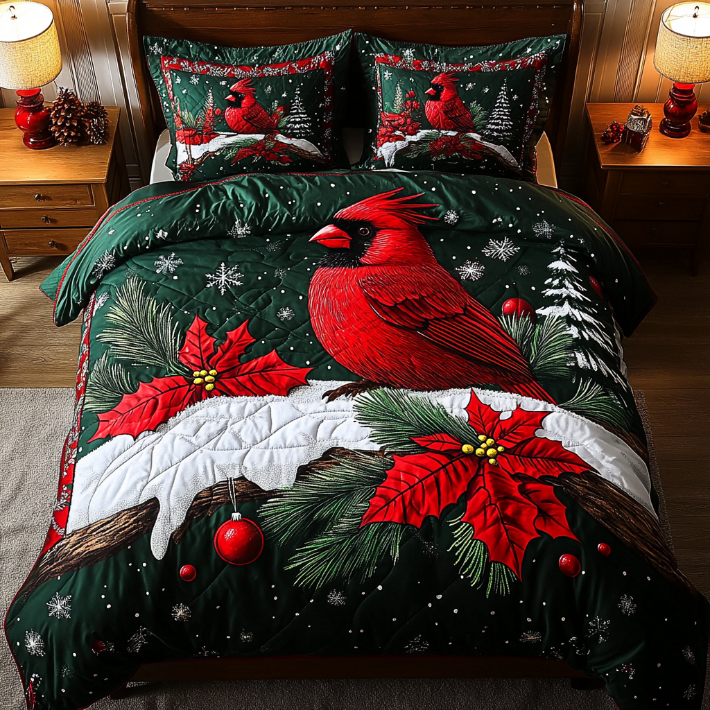 Christmas Cardinal TAI201124286 Quilt Bedding Set