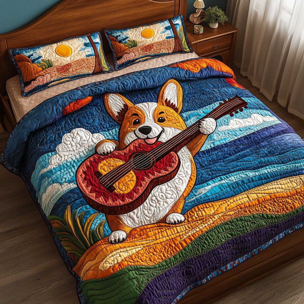 Corgi Guitarist DAI241224214 Quilt Bedding Set