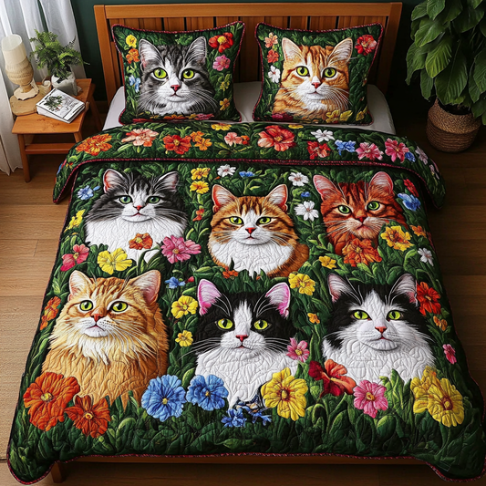 Cats In Flower Garden TAI111124042 Quilt Bedding Set