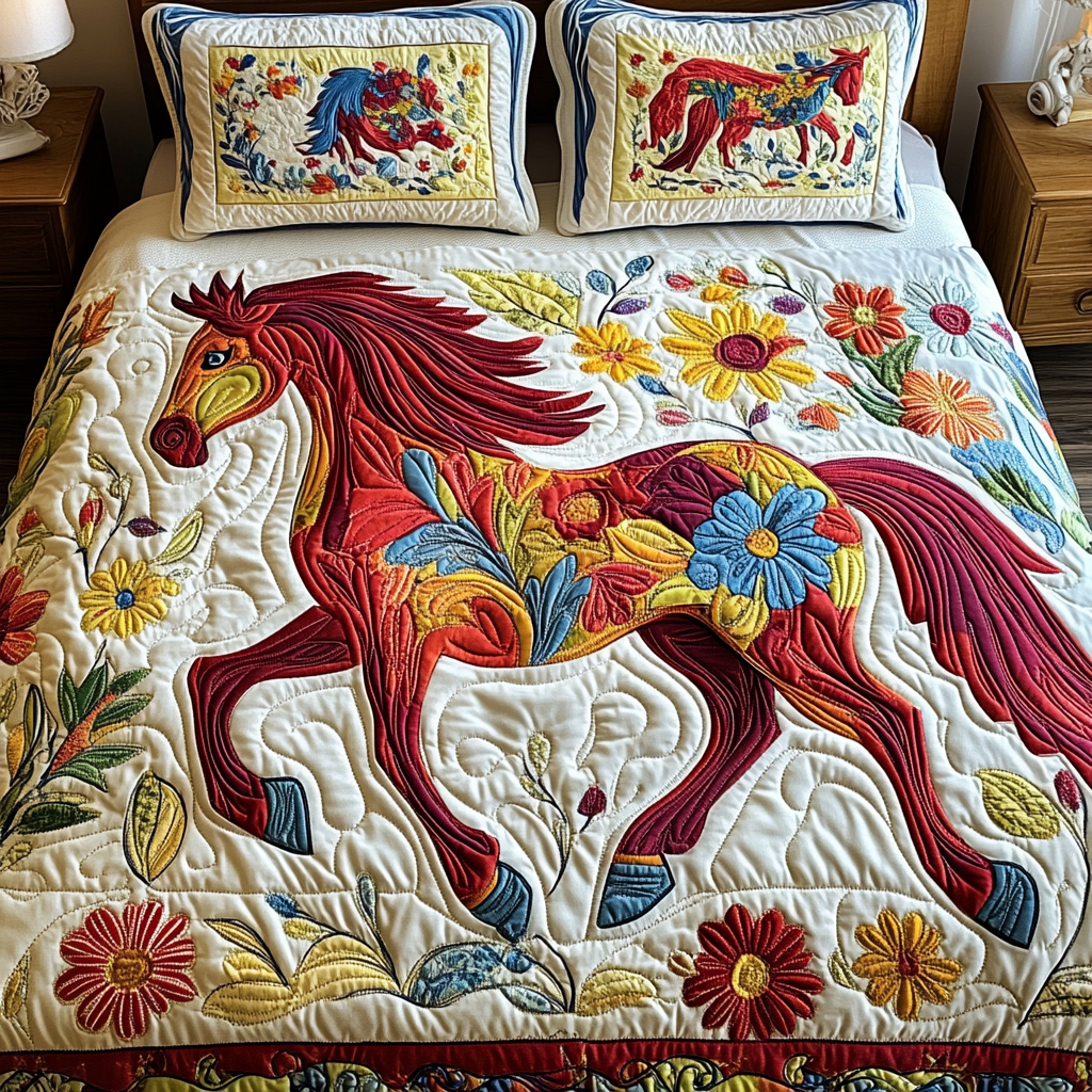 Floral Horse TAI101224358 Quilt Bedding Set