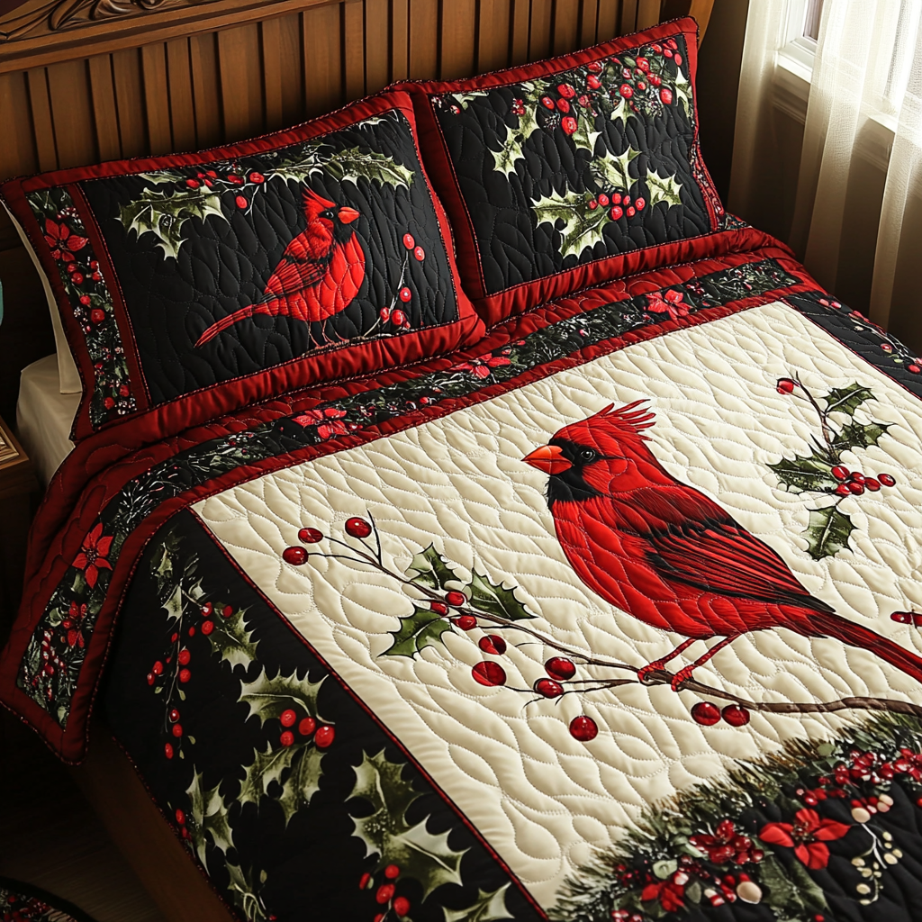 Christmas Cardinal TAI041024560 Quilt Bedding Set