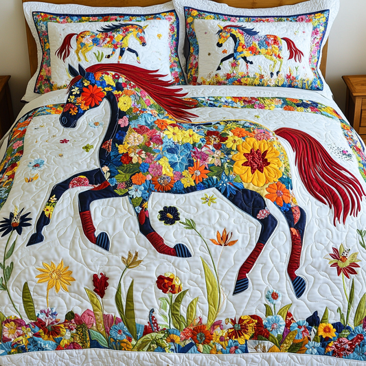 Floral Horse TAI101224355 Quilt Bedding Set