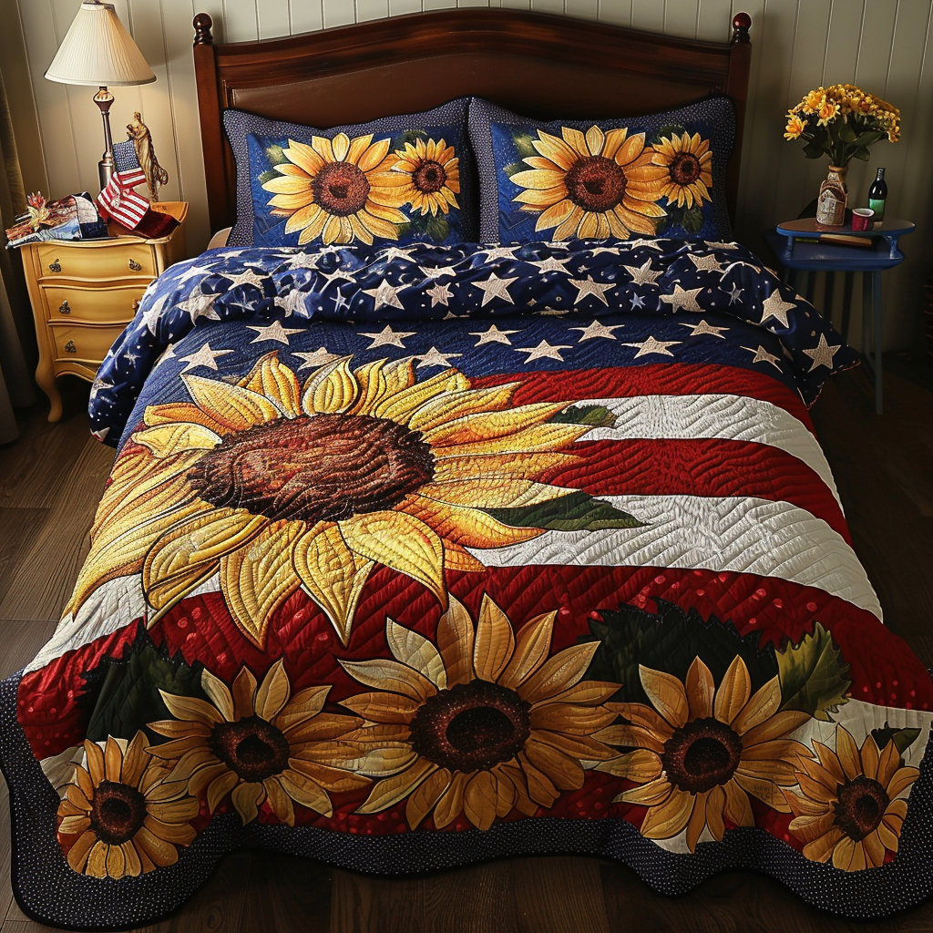 Patriotic Sunflower TAI170724096 Quilt Bedding Set