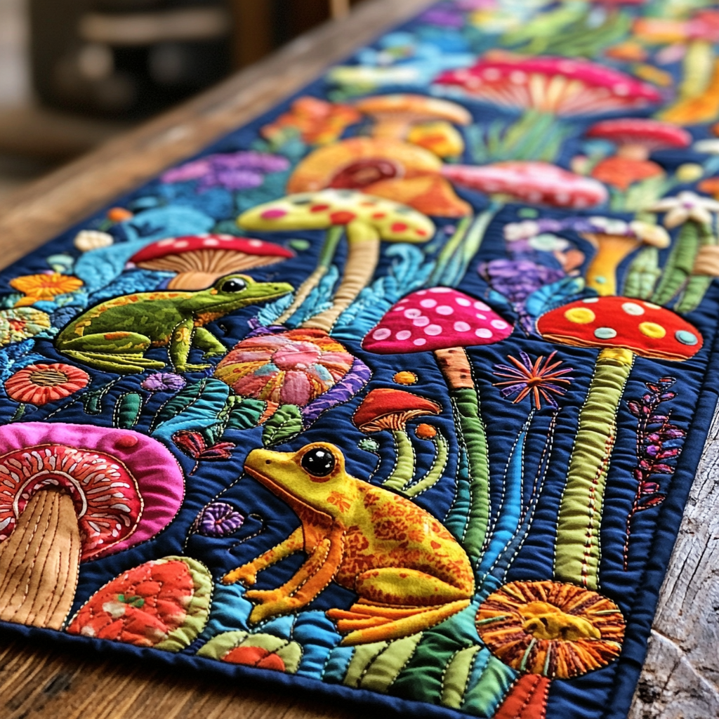 Frog And Mushroom DAI190225275 Quilted Table Runner