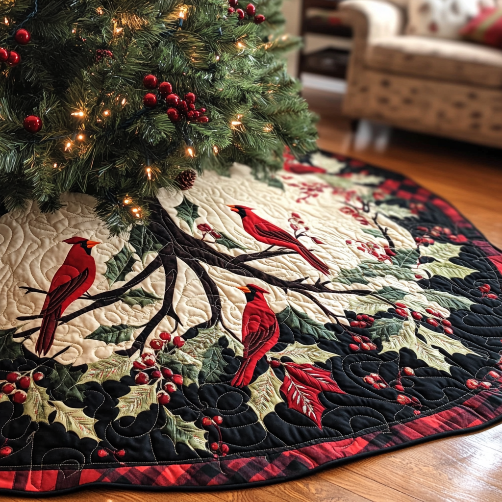 Christmas Cardinal TAI091024317 Quilted Tree Skirt