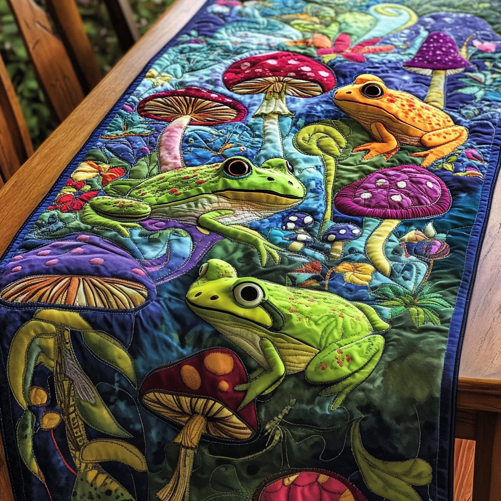 Frog And Mushroom DAI190225279 Quilted Table Runner