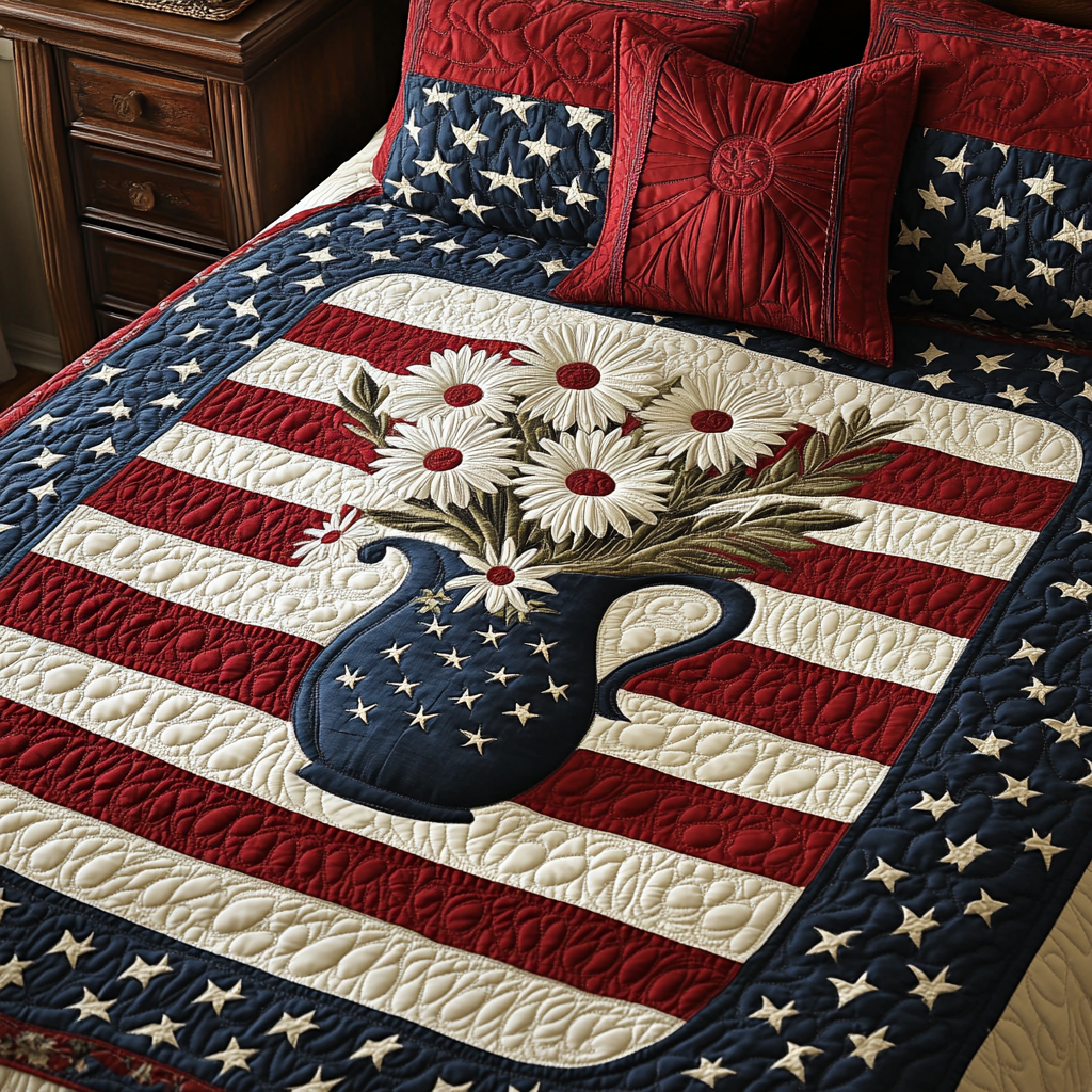 Patriotic Daisy Flower DAI200125052 Quilt Bedding Set