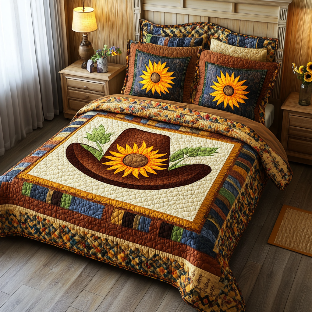 Sunflower Cowboy Hat DAI280824270 Quilt Bedding Set